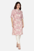 A Line Printed Flax Floral Women Kurta Pink | Verbe - SILKFAB
