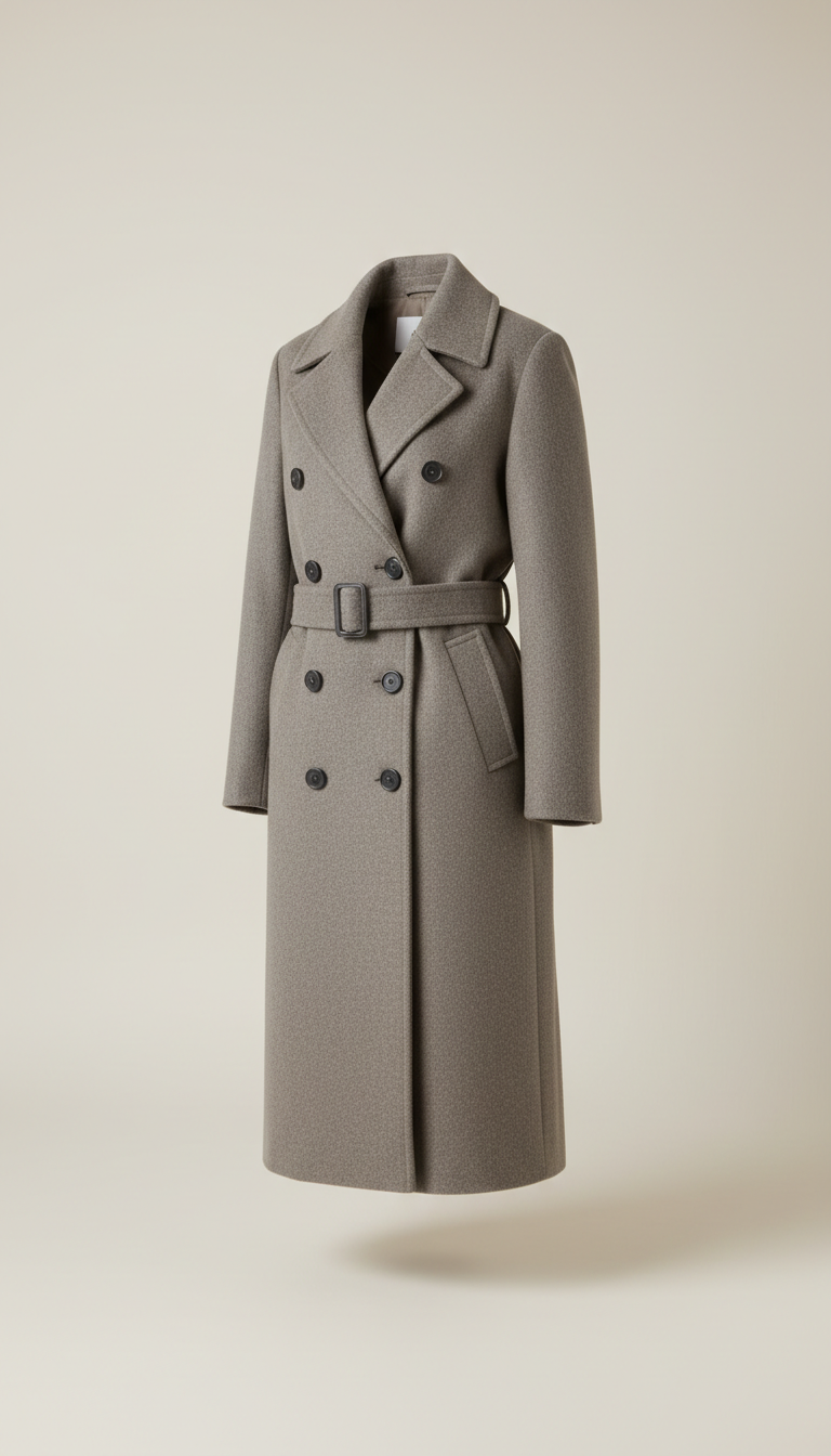 Double-breasted Modern Taupe Wool Coat