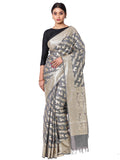 Silkfab Women's Banarasi Silk Saree Shikargah Aada 3D in Grey - Luxurious Silk Banarasi Saree - SILKFAB