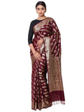 Silkfab Banarasi Silk Saree Shikargah 3D Wine for Elegant Style - SILKFAB