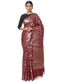 Silk Banarasi Saree - Silkfab Women's Shikargah Bird Jaal in Wine - SILKFAB
