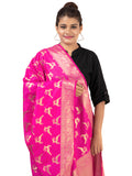 Silk Banarasi Dupatta Shikargah Deer Fuchsia for Women by Silkfab - SILKFAB