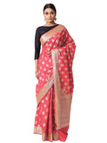 Silk Banarasi Saree Floral Khaddi Konia Strawberry by Silkfab for Women - SILKFAB