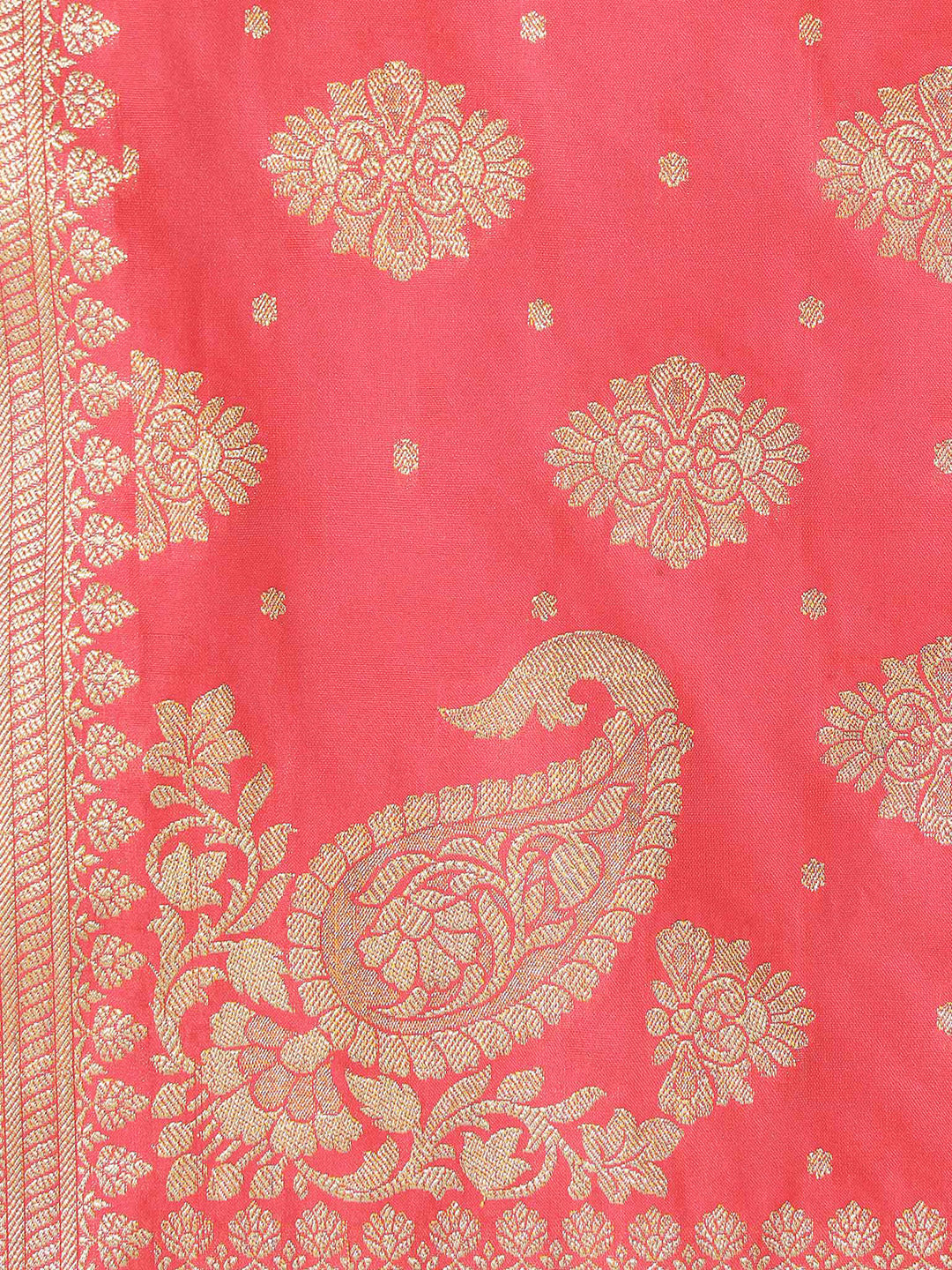 Silkfab Women's Banarasi Silk Saree Floral Khaddi Konia Strawberry