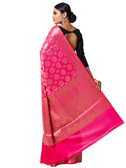 Silkfab Women's Banarasi Silk Saree Shikargah Madhu Bani Pink