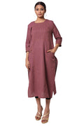 Silkfab Women's Cotton Flax Kurta Side Pin Tucks Onion Pink - SILKFAB