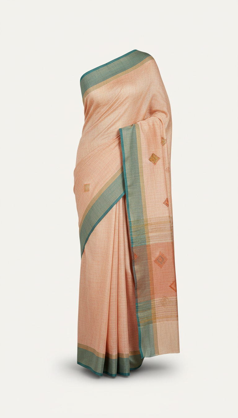 Peach Cream Linen Blend Saree