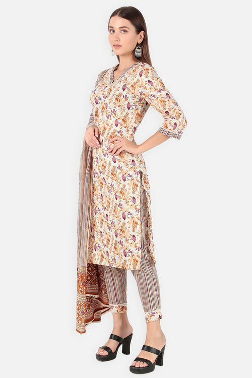 Printed Floral Kurta for Women - Cream Cotton | Verbe - SILKFAB