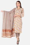 Printed Floral Kurta for Women - Cream Cotton | Verbe - SILKFAB
