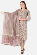 Printed Cotton Paisley Women Kurta Beige Multi| Verbe - SILKFAB