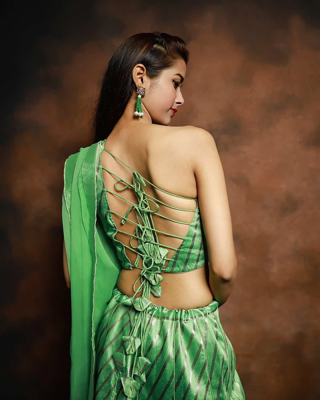 Leaf green lehenga, blouse with pink organza dupatta – Seharre by Sahithee  Reddy