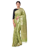 Silkfab Women's Banarasi Silk Saree Shikargah Khaddi 3D Pista Green - SILKFAB