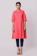 Silkfab Women's Cotton Flax Solid A Line Kurta Strawberry - SILKFAB