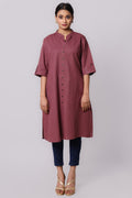 Silkfab Women's Cotton Flax Solid A Line Kurta Onion Pink - SILKFAB