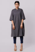 Silkfab Women's Cotton Flax Solid A Line Kurta Grey - SILKFAB