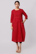 Silkfab Women's Cotton Flax Kurta Side Pin Tucks Maroon - SILKFAB