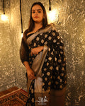 Silkfab Women Banarasi Silk Saree Khaddi Floral Konia Black - SILKFAB