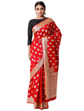 Silkfab Women Banarasi Silk Saree Khaddi Floral Konia Red - SILKFAB