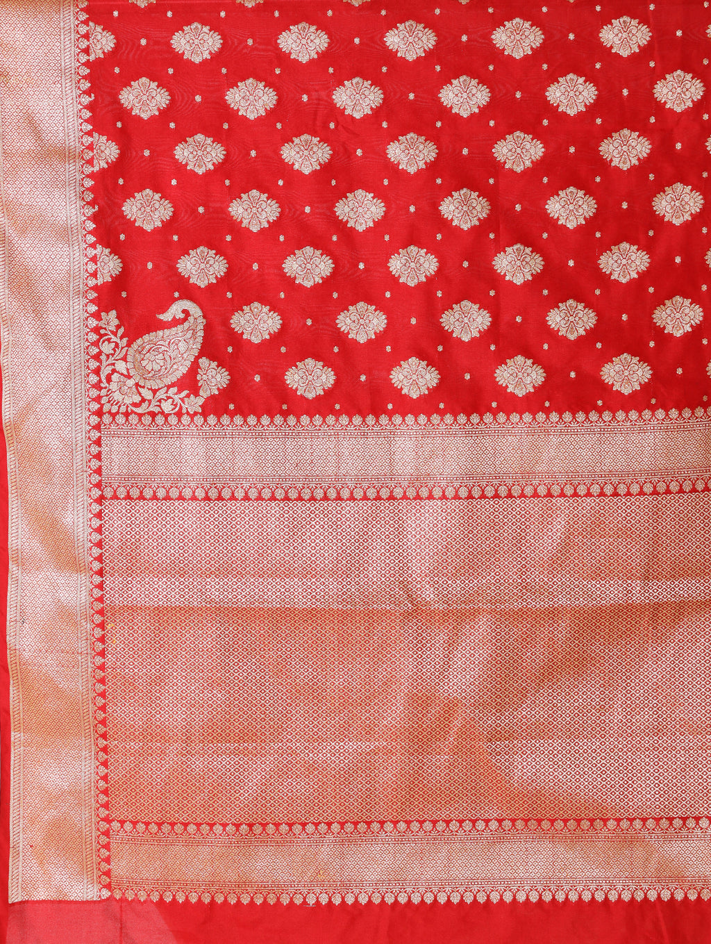 Silkfab Women Banarasi Silk Saree Khaddi Floral Konia Red - SILKFAB