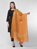 Silkfab Women's Banarasi Art Silk Dupatta Floral Leaf Jaal Mustard - SILKFAB