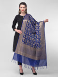 Silkfab Women's Banarasi Silk Dupatta Shikargah Bird Jaal Navy Blue - SILKFAB