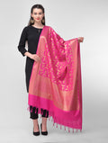 Silkfab Women's Banarasi Silk Dupatta Shikargah Bird Jaal Fuchsia - SILKFAB