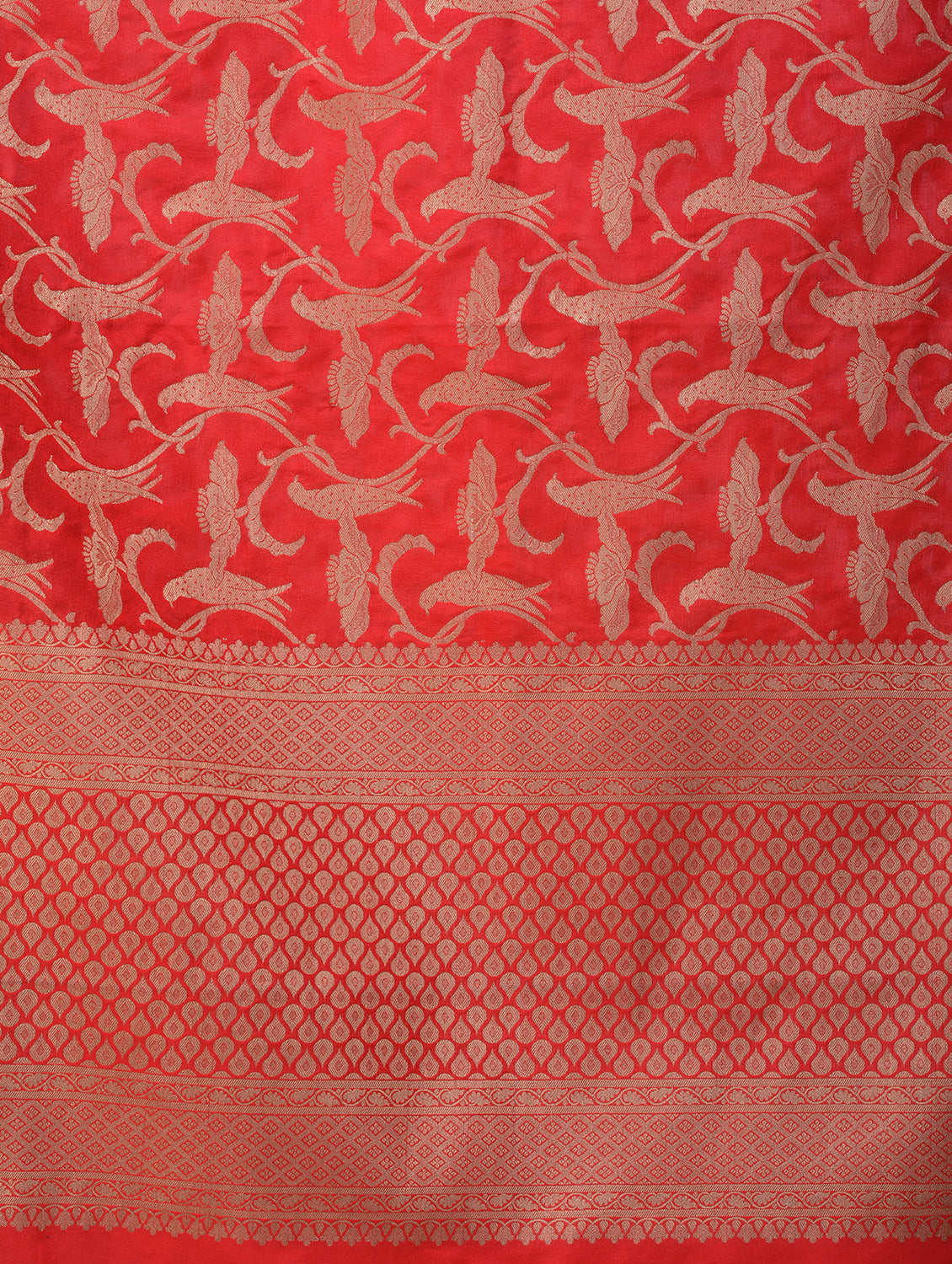 Silkfab Women's Banarasi Silk Dupatta Shikargah Bird Jaal Red - SILKFAB