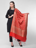 Silkfab Women's Banarasi Silk Dupatta Shikargah Bird Jaal Red - SILKFAB
