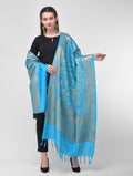 Silkfab Women's Banarasi Silk Dupatta Shikargah Bird Jaal firozi - SILKFAB