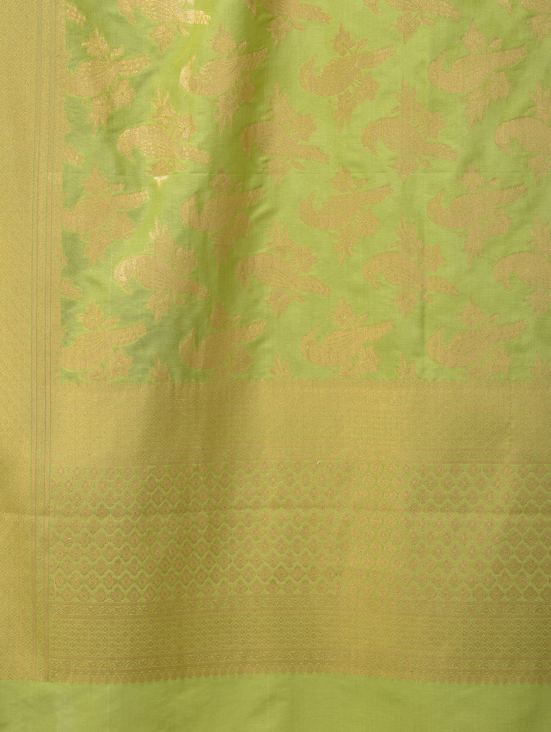 Silkfab Women's Banarasi Silk Dupatta Shikargah Cuckoo Pista Green - SILKFAB