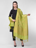 Silkfab Women's Banarasi Silk Dupatta Shikargah Cuckoo Pista Green - SILKFAB