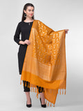Silkfab Women's Banarasi Silk Dupatta Shikargah Bird jaal Mustard - SILKFAB