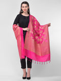 Silkfab Women's Banarasi Silk Dupatta Shikargah Cuckoo Fuchsia - SILKFAB