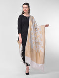 Silkfab Women's Banarasi Silk Dupatta Shikargah Camel Off White - SILKFAB