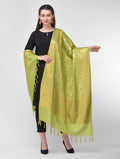Silkfab Women's Banarasi Silk Dupatta Shikargah Bird jaal Parrot Green - SILKFAB