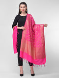 Silkfab women's Banarasi Silk Dupatta Shikargah Lion Jaal Fuchsia - SILKFAB