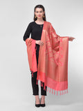 Silkfab Women's Banarasi Silk Dupatta Shikargah D. Peacock Strawberry - SILKFAB