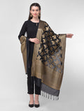 Silkfab Women's Banarasi Silk Dupatta Shikargah Cuckoo Black - SILKFAB