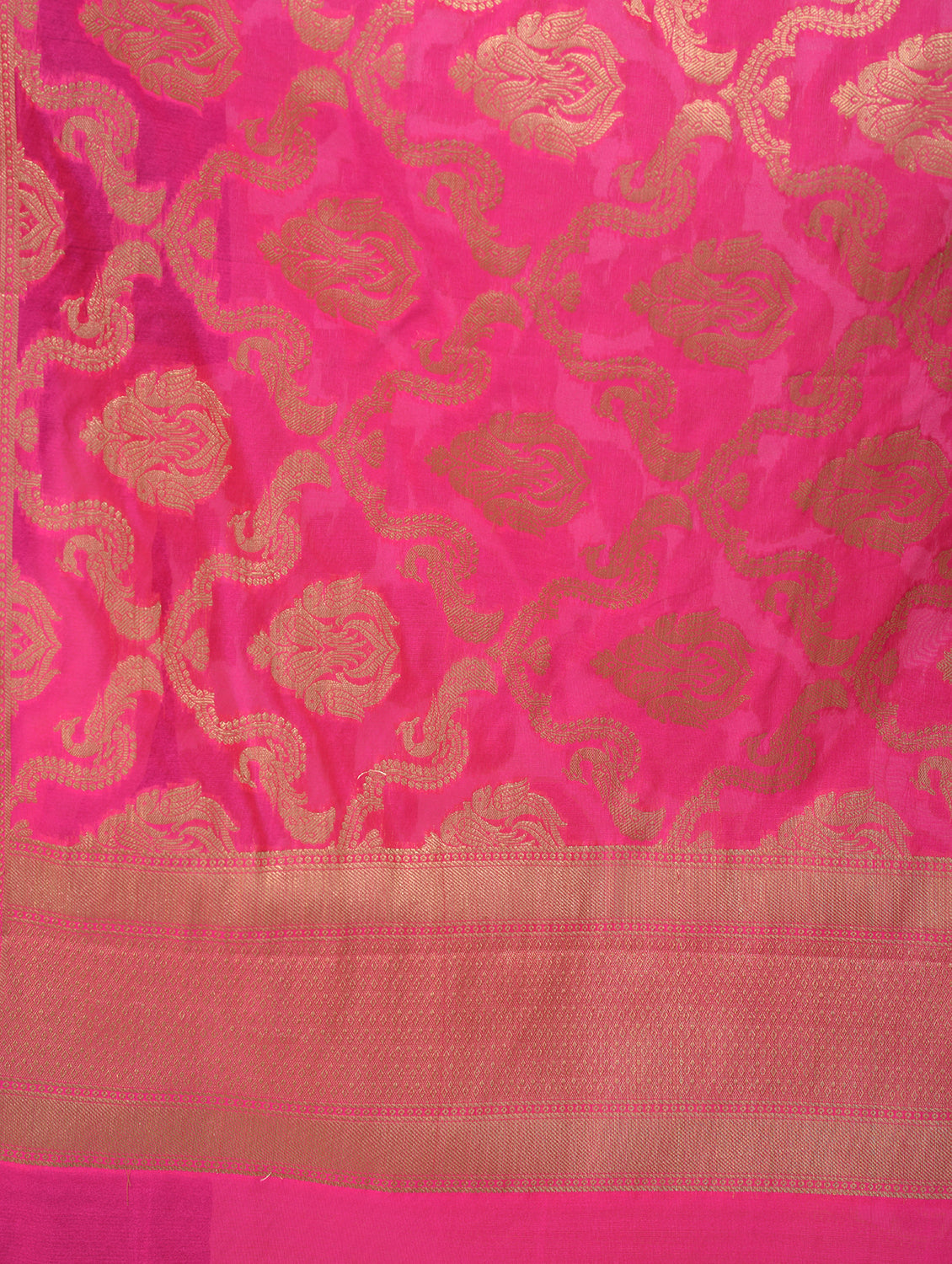 Silkfab women's Banarasi Art Silk Dupatta Shikargah Parrot jal Fuchsia - SILKFAB