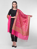 Silkfab women's Banarasi Art Silk Dupatta Shikargah Parrot jal Fuchsia - SILKFAB