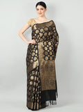 Silkfab Women's Banarasi Silk Saree Shikargah Madhu Bani Boota Black - SILKFAB