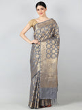 Silkfab Women's Banarasi Silk Saree Shikargah Madhu Bani Boota  Grey - SILKFAB