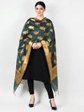 Silkfab women's Banarasi Art Silk Dupatta Shikargah Flamingo Olive Green - SILKFAB