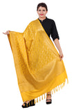 Silkfab women's Banarasi Silk Dupatta Shikargah Lion Jaal Yellow Gold - SILKFAB