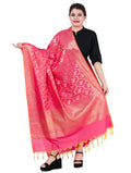 Silkfab women's Banarasi Silk Dupatta Shikargah Lion Yellow Fuchsia - SILKFAB