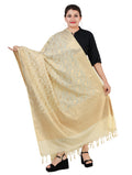 Silkfab women's Banarasi Silk Dupatta Shikargah Lion Jaal Light Beige - SILKFAB