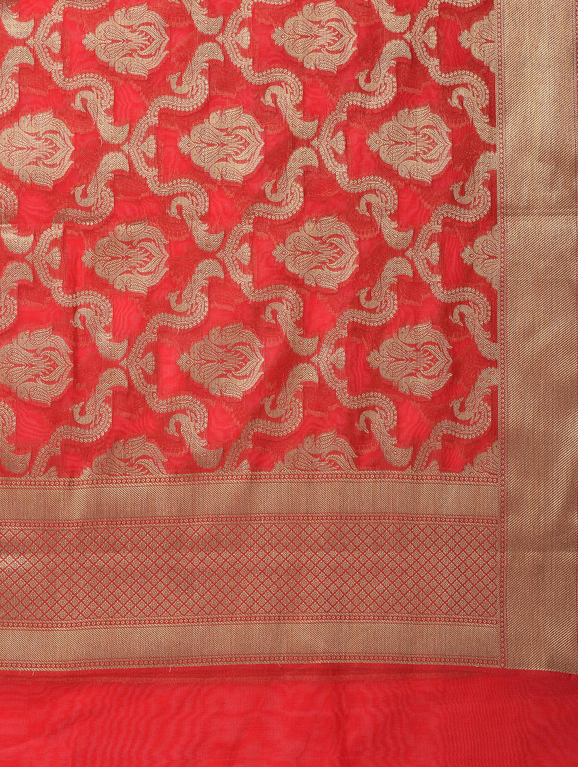 Silkfab women's Banarasi Art Silk Dupatta Shikargah Parrot jaal Red - SILKFAB