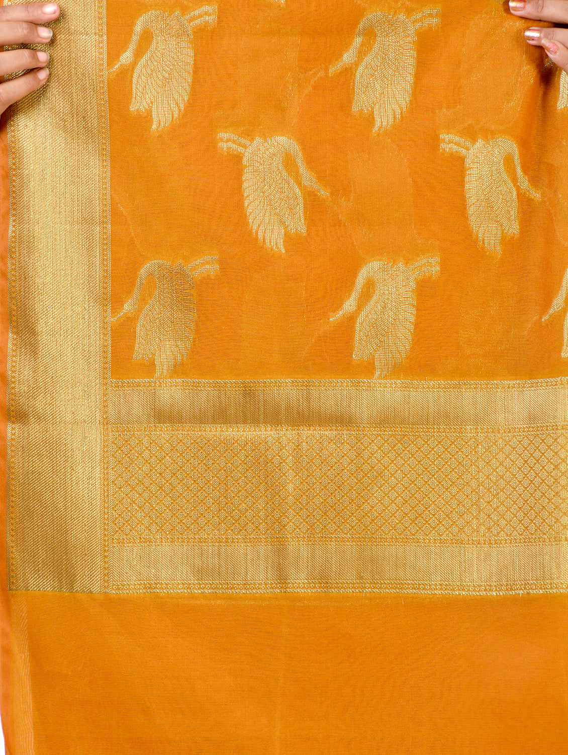Silkfab Women's Banarasi Art Silk Dupatta Shikargah Flamingo Mustard - SILKFAB