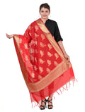 Silkfab Women's Banarasi Art Silk Dupatta Shikargah Flamingo Red - SILKFAB