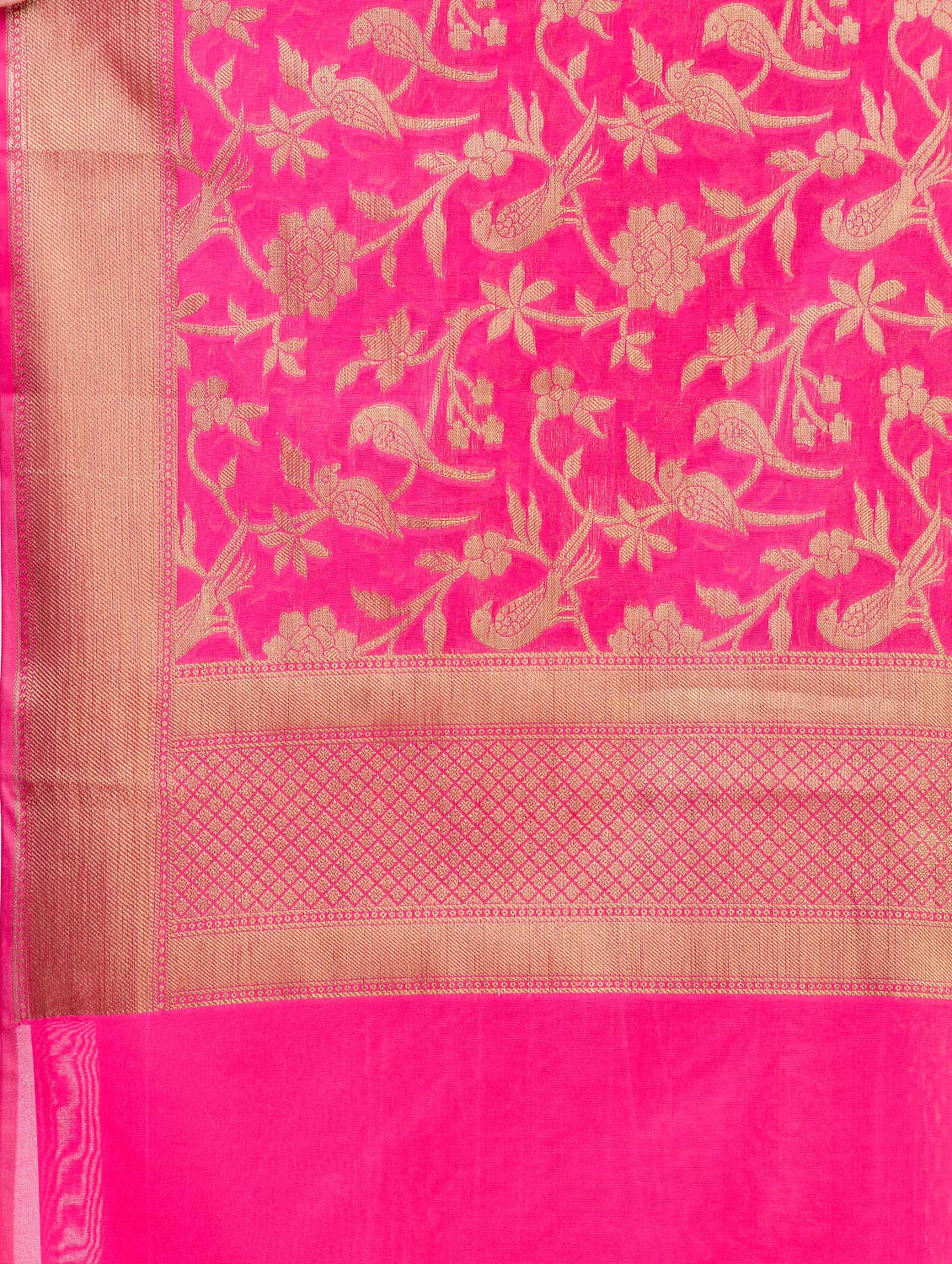 Silkfab women's Banarasi Art Silk Dupatta Shikargah Floral Bird Fuchsia - SILKFAB
